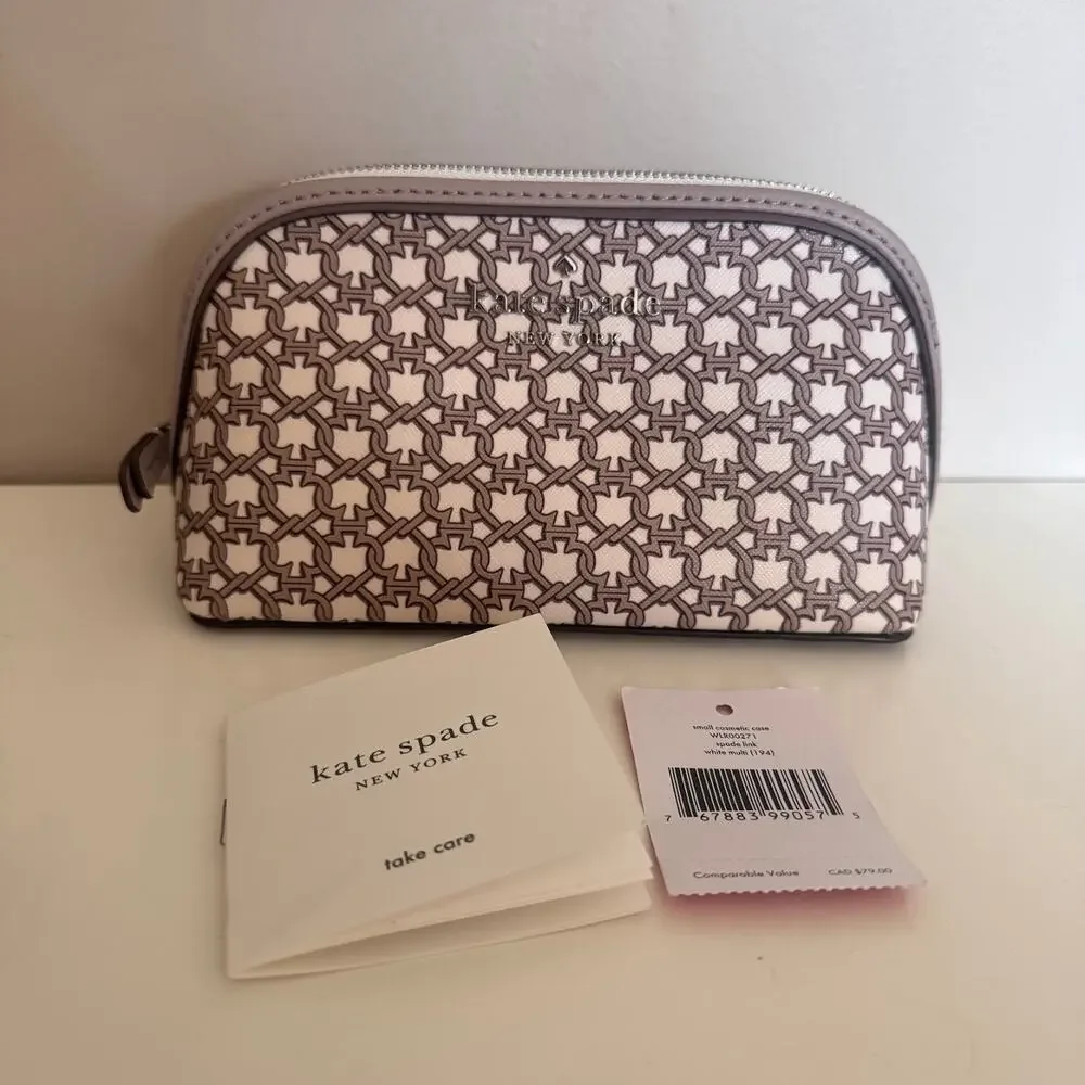 Kate Spade Make Up Travel Cosmetic Case Bag Geometric Link Print New